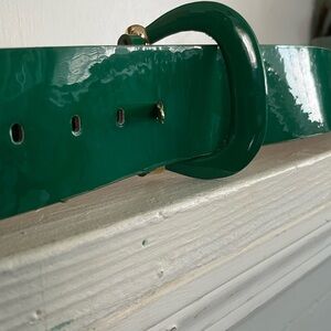 Green Patent Leather Belt with Gold Buckle